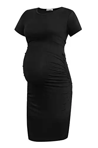 Smallshow Women's Short Sleeve Maternity Dress Ruched Pregnancy Clothes Medium Black