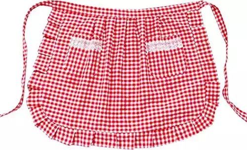 CRB Fashion Waist Pocket Half Bistro Kitchen Cooking Apron Fits Size XS to Large Red Checkered