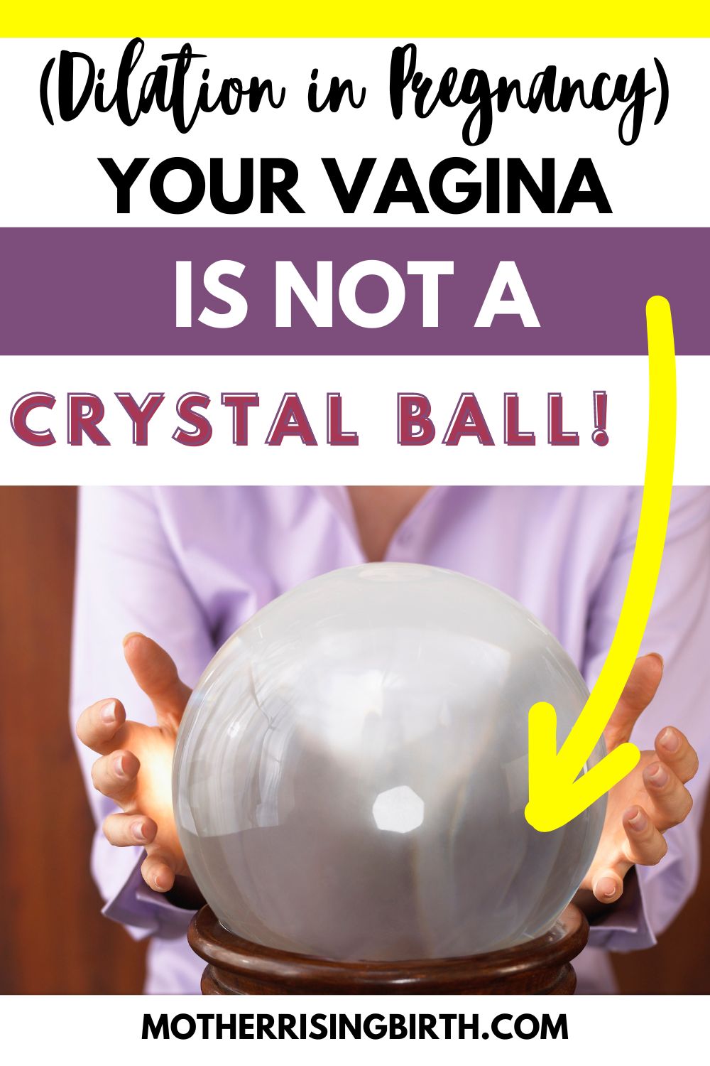 long vertical image for Pinterest with a woman's hands over a crystal ball 