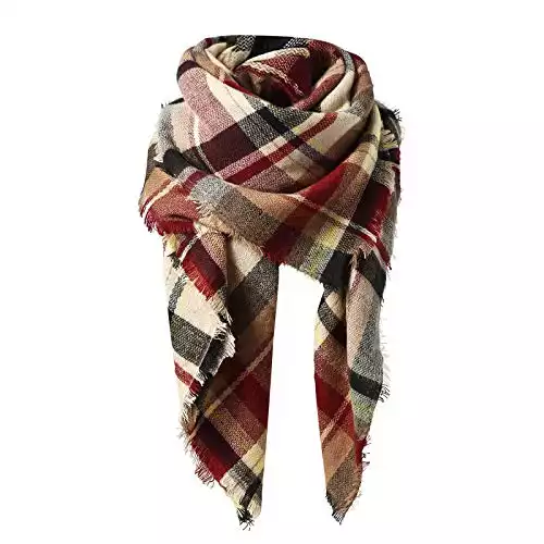 Women's Fall Scarf Classic Tassel Plaid